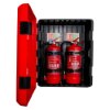 ultrafire weatherproof double extinguisher cabinet with front open showing two red extinguishers inside