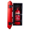 Ultrafire weatherproof single extinguisher cabinet with front open showing a red foam extinguisher inside