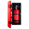 Ultrafire weatherproof single extinguisher cabinet shown with front open and a red P50 foam extinguisher inside