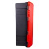 Side view of an Ultrafire weatherproof single extinguisher cabinet with a red edge and black body