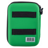 Green hard‑shell zippered carrying case with two black securing belt straps and a barcode label at the bottom.