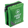 Green Decakit2 Deca Med Family and Home First Aid Kit shown from an angled side view with zipper and reflective strip visible