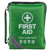 Green Decakit2 Deca Med Family And Home First Aid Kit shown from the front with white text and symbols on the case