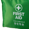 Close up shot of Decakit3 Deca Med Large First Aid Kit green fabric with white first aid cross and text