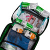 Decakit3 Deca Med Large First Aid Kit open showing contents including dressings and bandages inside a green case