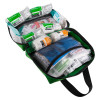 Decakit3 Deca Med Large First Aid Kit open showing various bandages, dressings, and medical supplies inside a green case with black handle