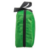 Side view of a green Decakit3 Deca Med Large First Aid Kit with black zipper and handle against white background