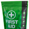 Close up of Decakit5 Deca Med Waterproof First Aid Kit green packaging with white first aid symbol and text
