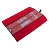 Angled view of a fire extinguisher cover closed in red with clear panel and fire extinguisher symbol visible