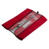 Red fire extinguisher cover shown open and angled with clear plastic window and printed fire extinguisher graphic
