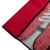 Fire extinguisher cover showing the open bottom corner with red fabric and clear plastic window