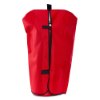 Back view of the medium extinguisher cover in red fabric with black edging and fastening straps