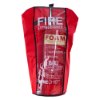 Red medium extinguisher cover protecting a foam fire extinguisher visible through clear front panel