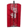 Front view of a red fire extinguisher cover with clear plastic panel and printed fire extinguisher symbols