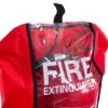 large extinguisher cover in red with clear vision panel showing part of a fire extinguisher inside