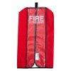 Front view of a large extinguisher cover in red with clear centre panel and white text reading FIRE EXTINGUISHER