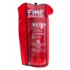 large extinguisher cover in red fitted over a water fire extinguisher showing safety instructions