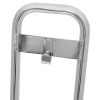 a close up of the J-bracket fitted to the bracket bar on the tubular single metal fire extinguisher stand in chrome