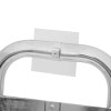 a close image of the ID sign holder designed to clip onto the top of single metal chrome fire extinguisher stands