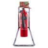 ultrafire single chrome fire extinguisher stand holding a red carbon dioxide extinguisher shown from the front with co2 label visible