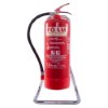 ultrafire single chrome fire extinguisher stand shown from front with a red foam extinguisher attached and black hose