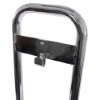 Part of the top bracket of an ultrafire single chrome fire extinguisher stand showing a centred hook and two screws