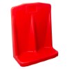 angled view of a bright red double fire entinguisher stand showing two separate compartments