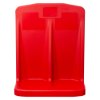 front view of a red double fire entinguisher stand with two compartments and a top label holder
