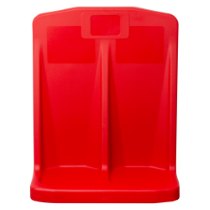 Double Fire Entinguisher Stand front view of a red double fire entinguisher stand with two compartments and a top label holder