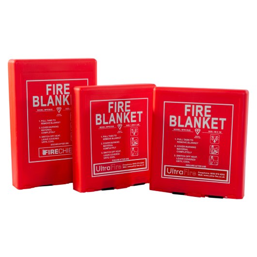 Three red fire blankets in rectangular cases from the hsfb1212 hsfb1218 ultrafire fire blanket group