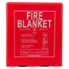 Red case showing the front of an ultrafire fire blanket with instructions and branding on the cover