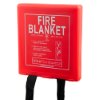 Ultrafire fire blanket in red plastic case shown at an angled view with visible instructions on the front
