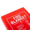 Close up of the red ultrafire fire blanket case with white text and safety instructions on the front