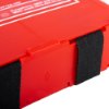 Ultrafire fire blanket close up showing black straps and red fastening case