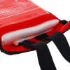 A close up of the bottom of the fire blanket with the pouch open