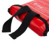Close-up of the black tabs on the red firechief economy fire blanket packaging