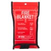 Front view of red firechief economy fire blanket packaging with white text and instructions