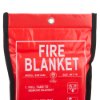 Firechief economy fire blanket in red packaging shown from the top with printed instructions and label