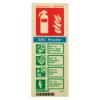 Portrait image of a powder photoluminescent rigid sign showing fire extinguisher safety information and symbols