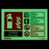 Illuminated jalite fire extinguisher sign showing fire extinguisher symbol and safety information for various fire types