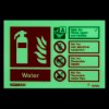 water id sign landscape showing fire extinguisher icon with text and safety instructions in dark lighting
