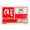 jalite fire blanket sign landscape showing fire blanket use instructions with icons and text on a red and white background front view