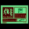 Illuminated jalite fire blanket sign landscape showing figures and text about fire safety and usage instructions
