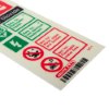 closeup of a jalite carbon dioxide extinguisher sign showing safety and warning symbols in red and green
