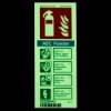 powder portrait id sign glow showing fire extinguisher symbol with ABC powder safety instructions in dark