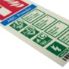 Close up of powder portrait id sign showing green and blue safety icons and text on white background