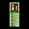 portrait sign glowing in the dark showing the types of fire a water extinguisher can be used on 
