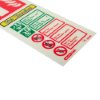 Closeup of a jalite wet chemical extinguisher id sign showing safety instructions and hazard symbols