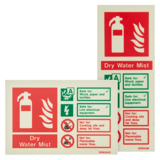 Jszp6033M Dry Water Mist Extinguisher Signs Front view of jszp6033m dry water mist extinguisher signs showing safety and usage information
