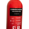 a close up image of the black identifier label for a co2 extinguisher and instructions on how to use the extinguisher